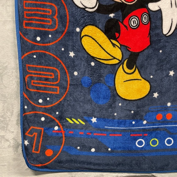 Disney Mickey Mouse Space Rocket Blast Off Toddler Baby Blanket Blue - Picture 4 of 11